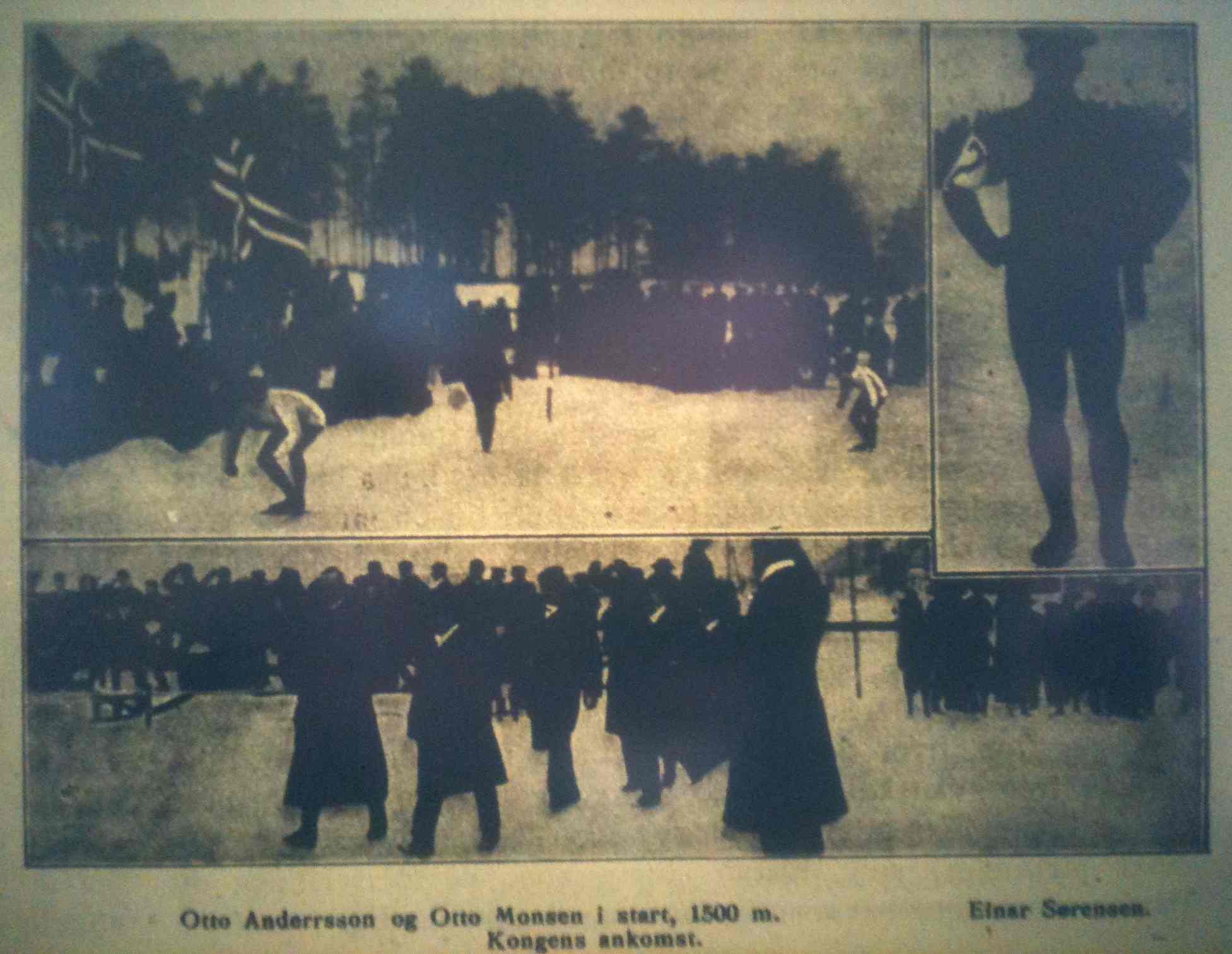 Otto Andersson og Otto Monsen i starten på 1500 m/Ejnar Sørensen/Kongens ankomst