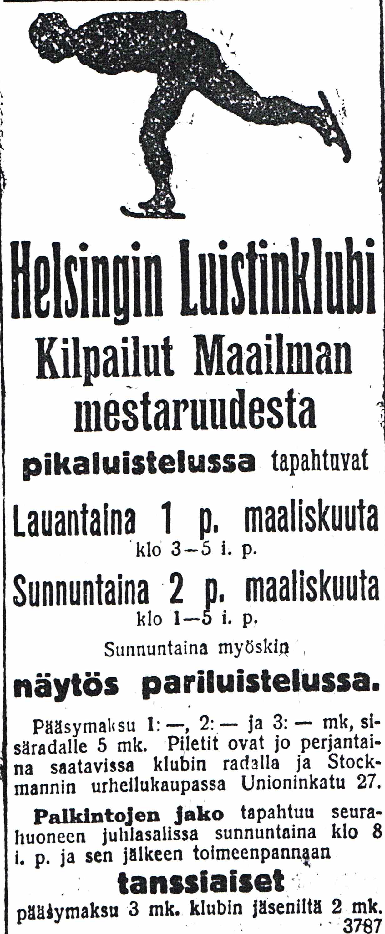 Annonse, VM 1913, fra Helsingin Sanomat